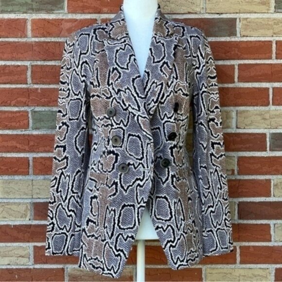 🐍 CAbi Python Snake Print Double Breasted Black Brown Long Sleeve Blazer Jacket - Picture 9 of 16